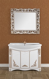 Водолей Мебель для ванной "Кармен 105" белая/золото, зеркало в раме Версаль – фотография-3